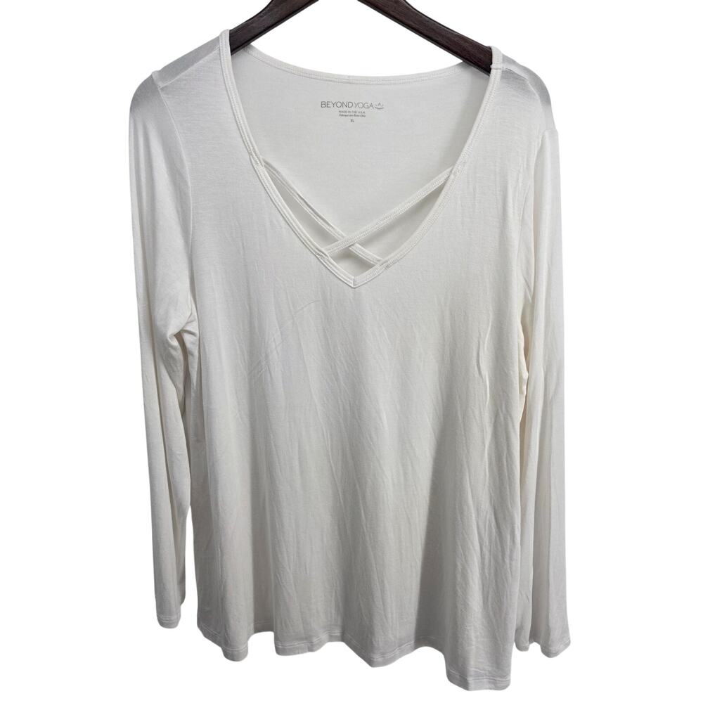 Beyond Yoga Crisscross Neckline White Long Sleeve Tee Size XL